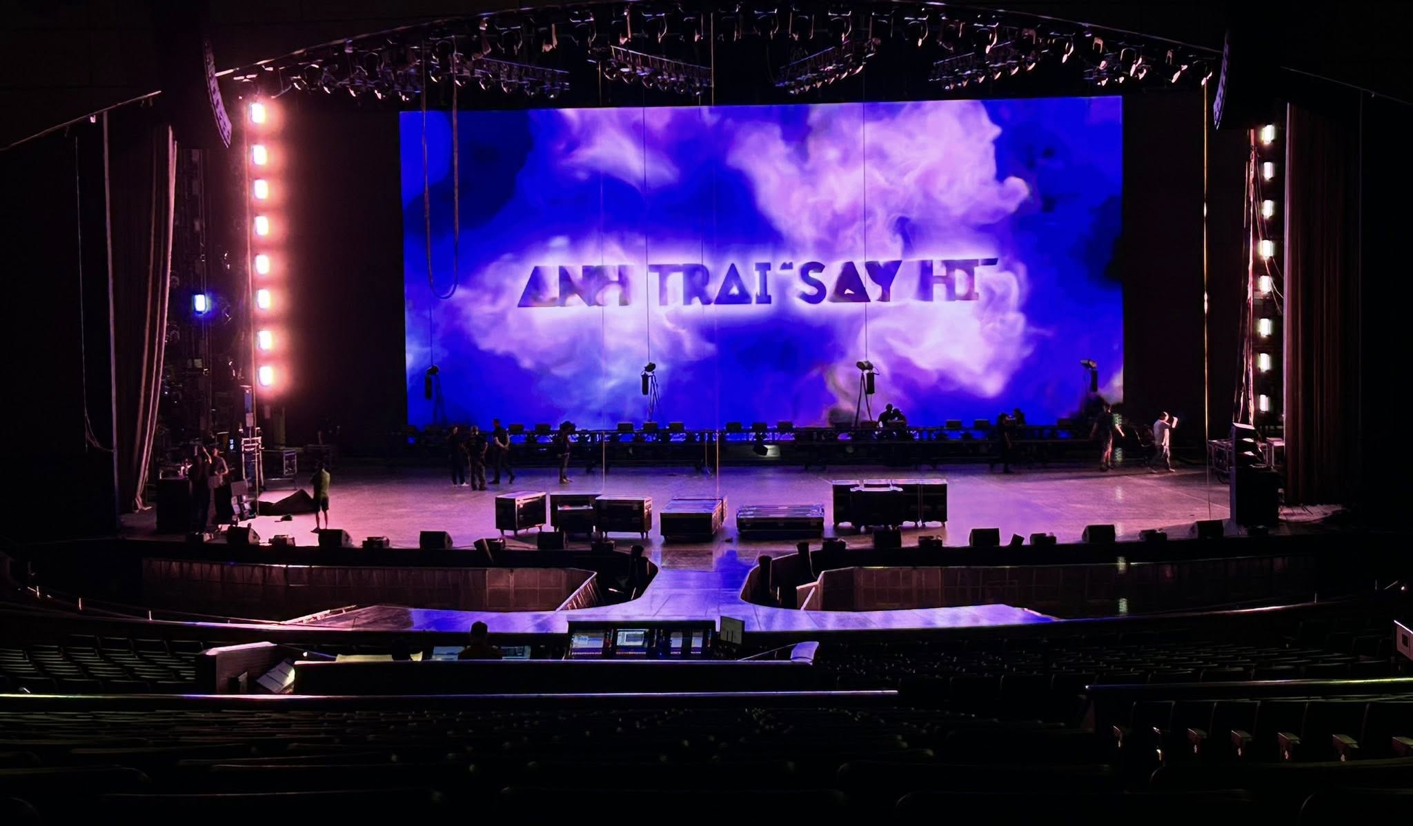 Stage build crew working backstage at ANH TRAI SAY HI Las Vegas